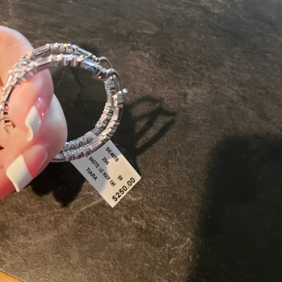 Tiara Fuzion Inside Outside CZ Hoop Earrings 925 - Picture 3 of 3